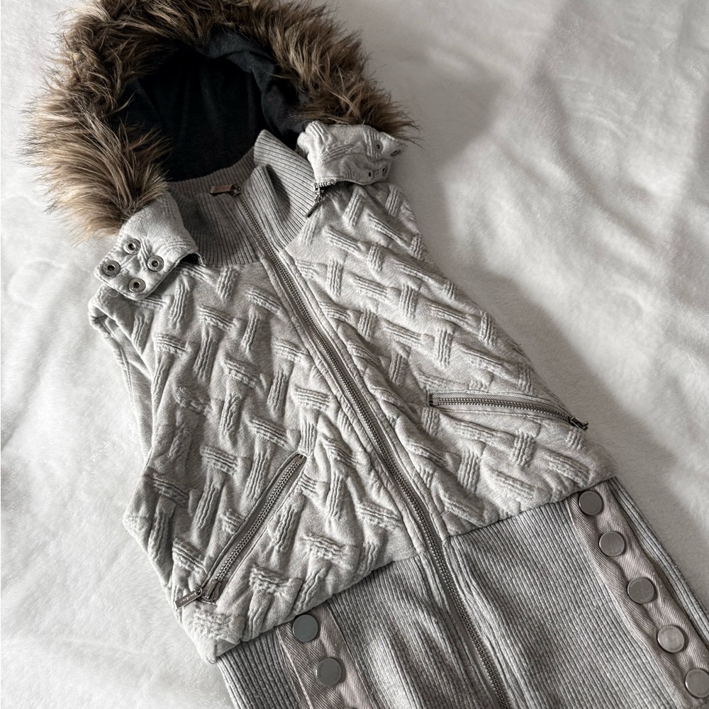 Vintage Bebe Light Gray Vest with Faux Fur Accents
